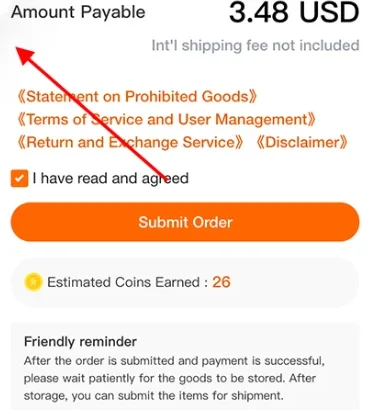 Official OOTDBUY order confirmation showing that international shipping is not included